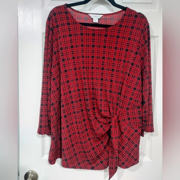 Liz Claiborne Red and Black Plaid 3/4 Sleeve Blouse in Size 1X - Picture 1 of 9